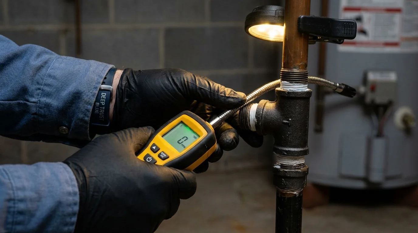 Gas leak detection with electronic sniffer by Johns Plumbing LLC in Carver