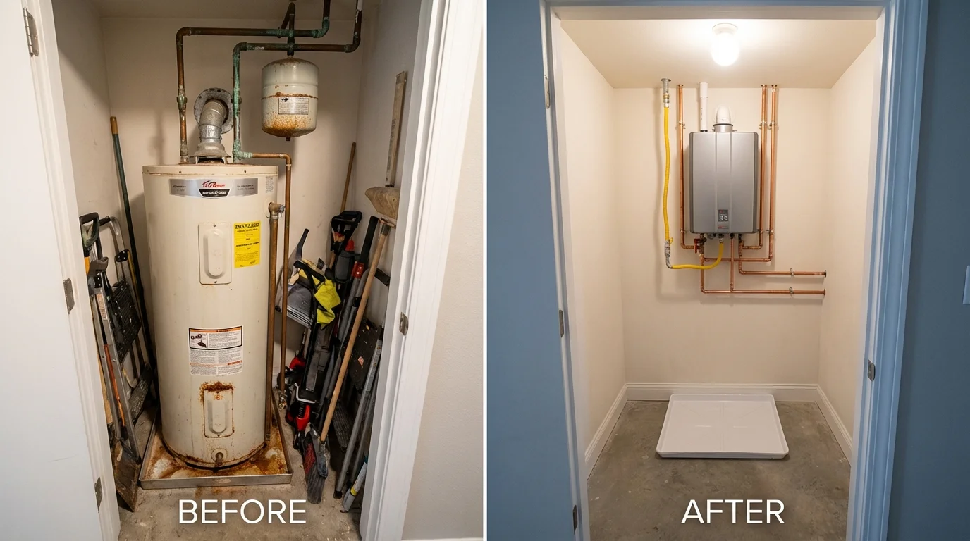 Tank water heater versus wall-mounted tankless unit comparison for Carver, MN homeowners