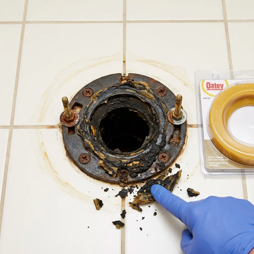 Failed wax ring showing water seepage at the base of a toilet in a Carver, MN home